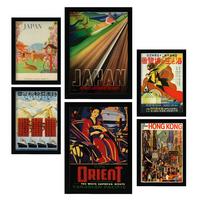POSTER Set Mit 6 Asien Vintage Tourismus Werbetafeln A3 & A4 Rahmenlos - Klar, Papier (29/3cm) - Nacnic
