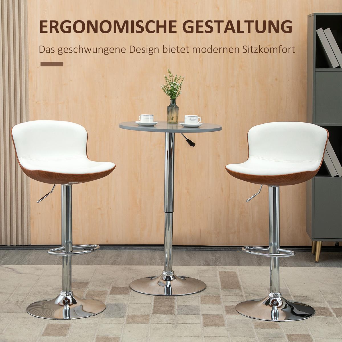 2ER-SET Barhocker, Bistrohocker mit Fußstütze, Drehbar Höhenverstellbar Barstuhl - Silberfarben/Creme, Metall (46/106/50cm) - HOMCOM