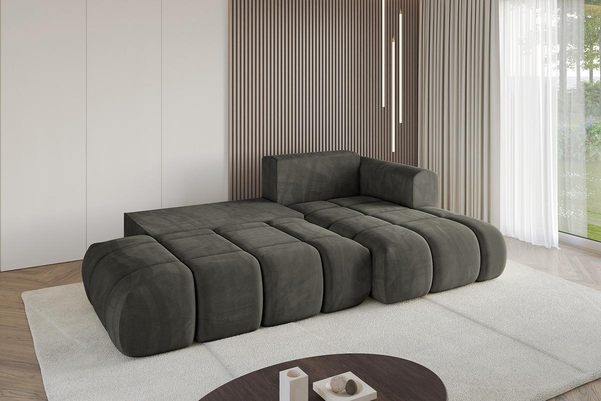 ECKSOFA Ottomane Rechts CLOUD-L 280x185x90 Schwarz Velours - Schwarz, Holzwerkstoff/Kunststoff (185/280cm) - ALTDECOR
