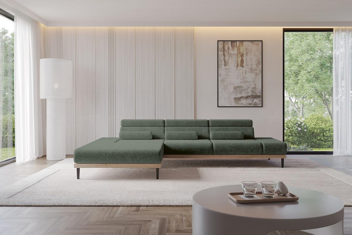 ELEKTRISCHES ECKSOFA Links MONA 316x205x85 Grün Velours - Grün, Holzwerkstoff/Textil (316/205cm) - ALTDECOR