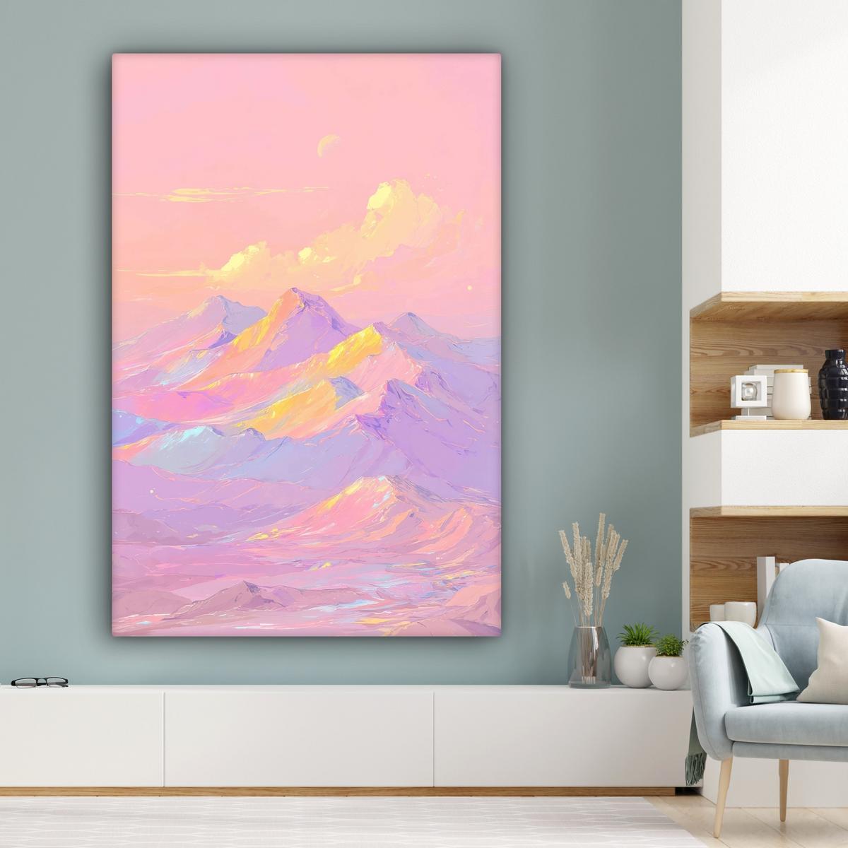 LEINWANDBILD Berggipfel - Wolken - Verträumt Deko Groß 90x140 cm - Hellrosa, Textil (90/140cm) - MuchoWow