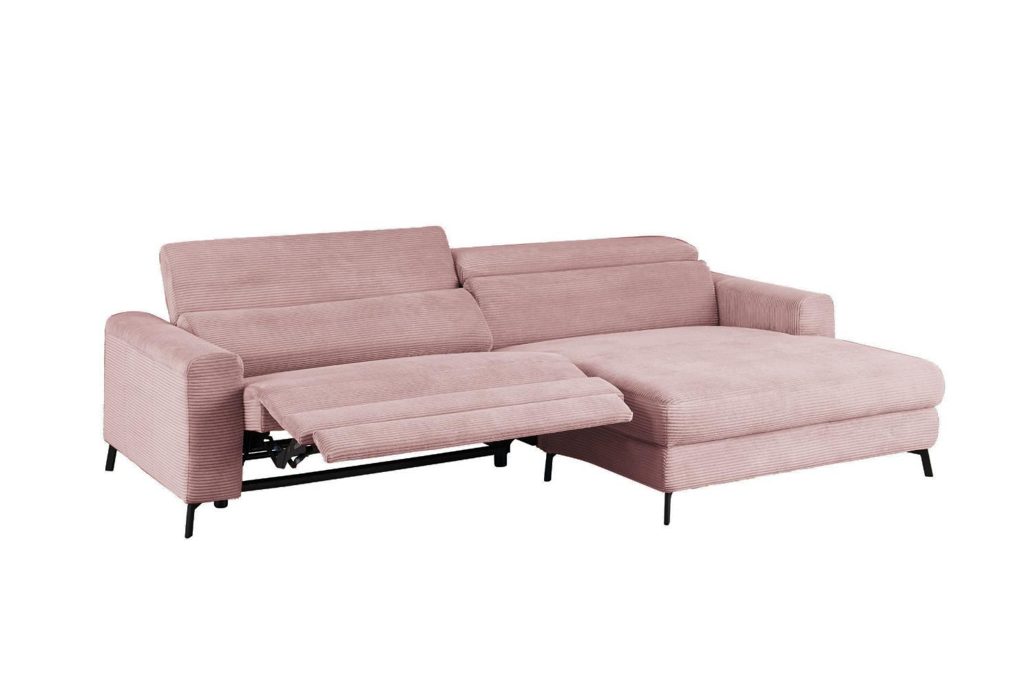 ECKSOFA LAISKA Pink Cord Relaxfunktion - Schwarz/Rosa, Textil/Metall (282/177cm) - KAWOLA