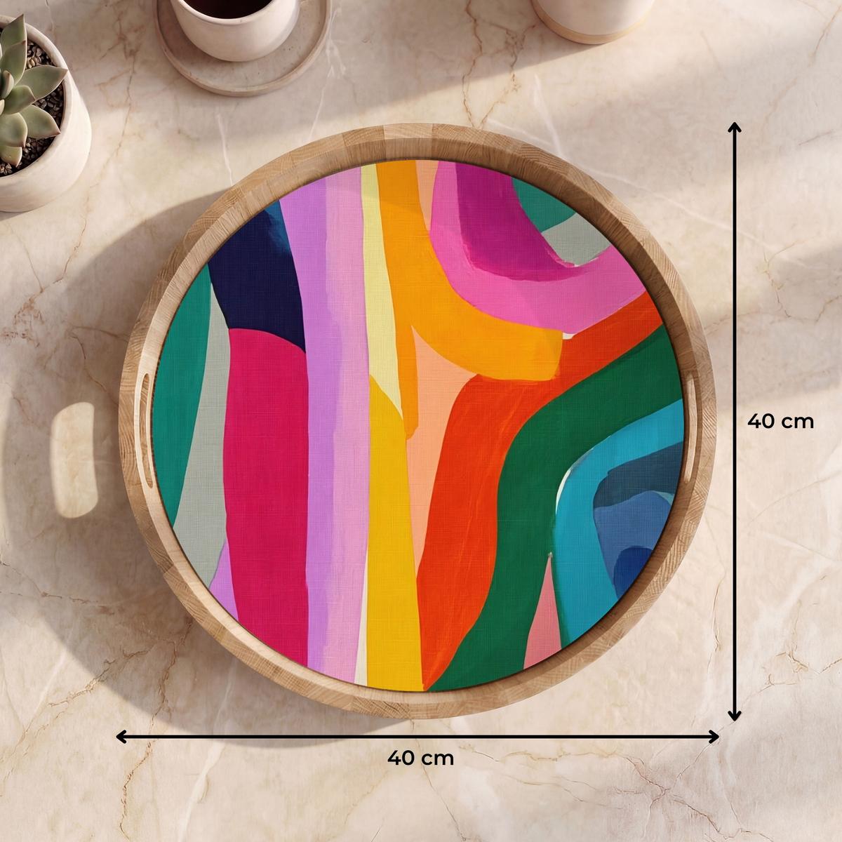 TABLETT Abstrakt - Bunt - Wellen - Linien 40x40 cm - Multicolor, Holz (40/5/5cm) - OnlyWow