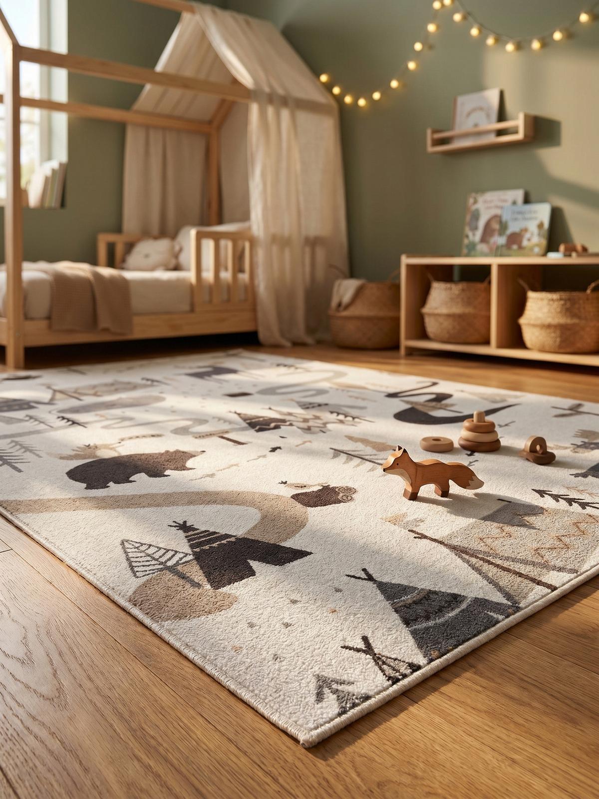 SPIELTEPPICH Waschbar TINO in Creme, mit Waldtier-Motiv, 200 x 290 cm - Beige, Textil (290/200cm) - KADIMA DESIGN