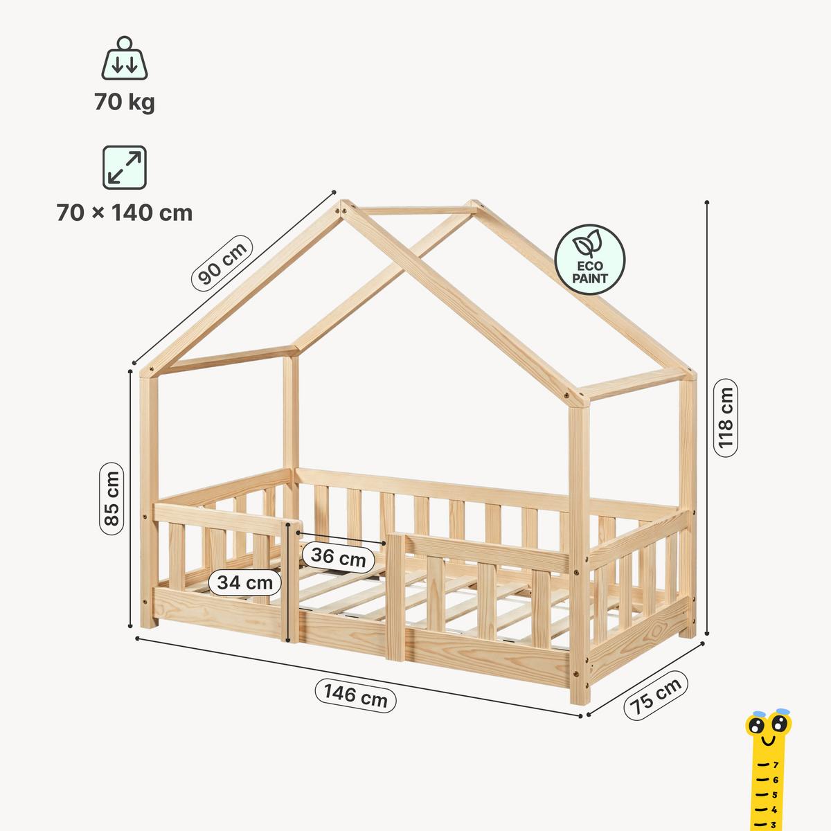 HAUSBETT Treviolo - Naturfarben, Holz (70/140cm) - [en.casa]