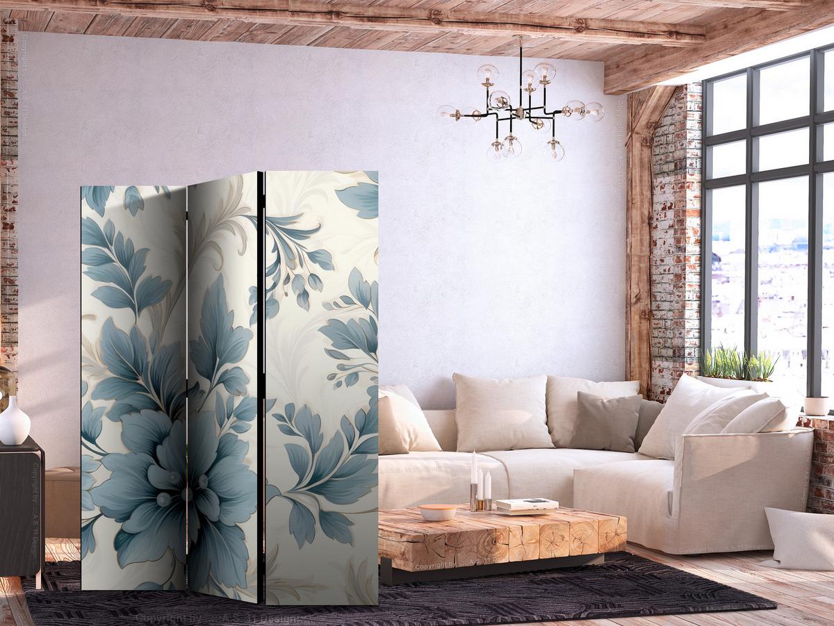 PARAVENT Akustik 3-tlg 135x172 cm Blaue Pflanzen - Blau, Holz/Textil (135/172/3cm) - Muralo