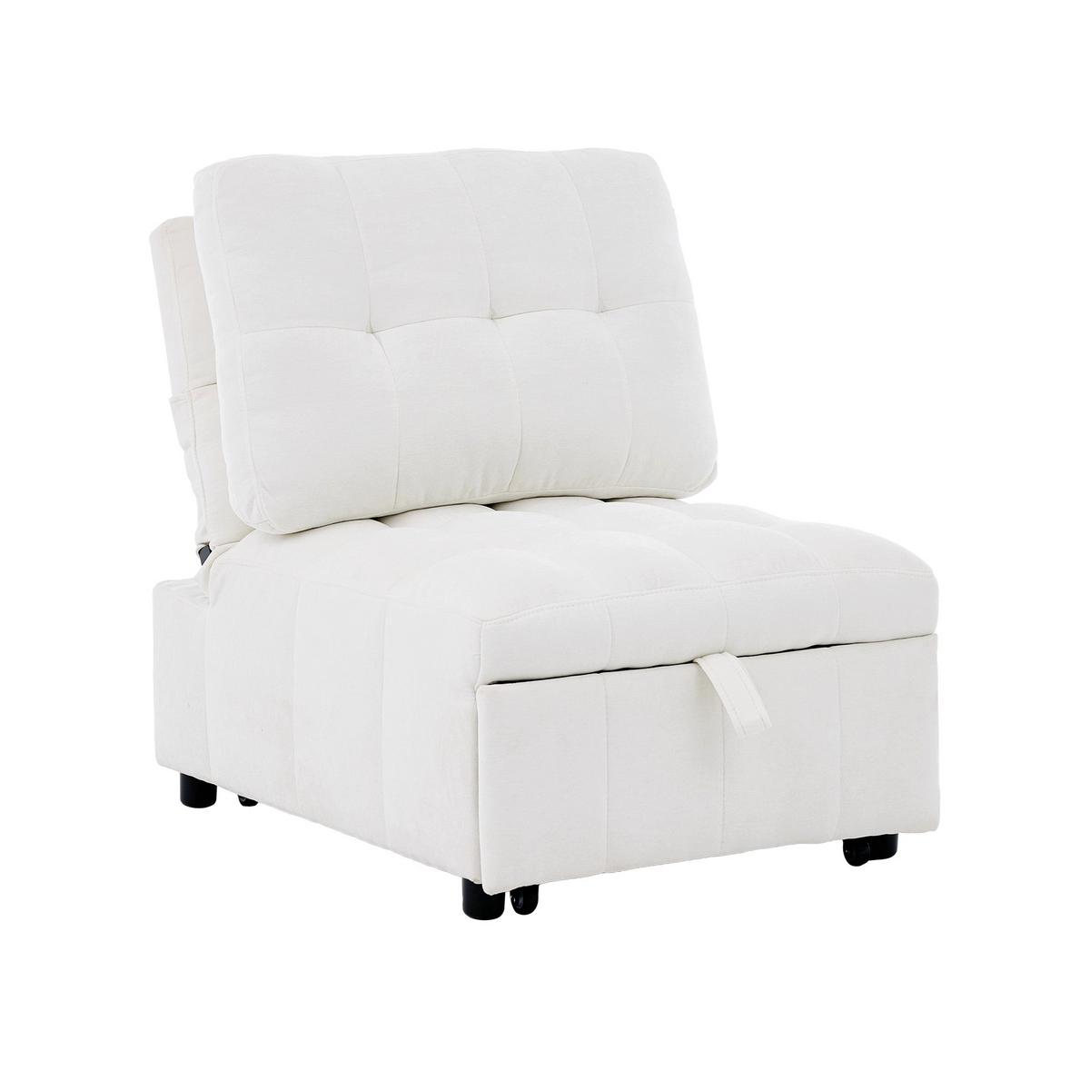SCHLAFSESSEL aus Stoff, Verstellbare Rückenlehne, Weiß - Weiß, Textil (95/76/68cm) - Urban Meuble