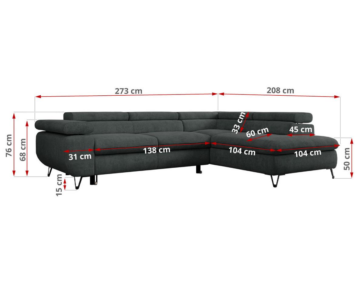 ECKSOFA PETER L Dunkelgrau Struktur - Rechts Seite - Dunkelgrau/Schwarz, Textil/Metall (273/208cm) - MKS