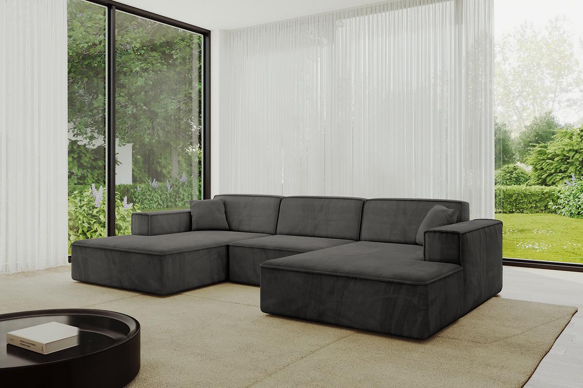 WOHNLANDSCHAFT IREA-U1-v4 - 301x165x77 cm Ecru - Anthrazit, Holzwerkstoff/Textil (301/77/165cm) - ALTDECOR