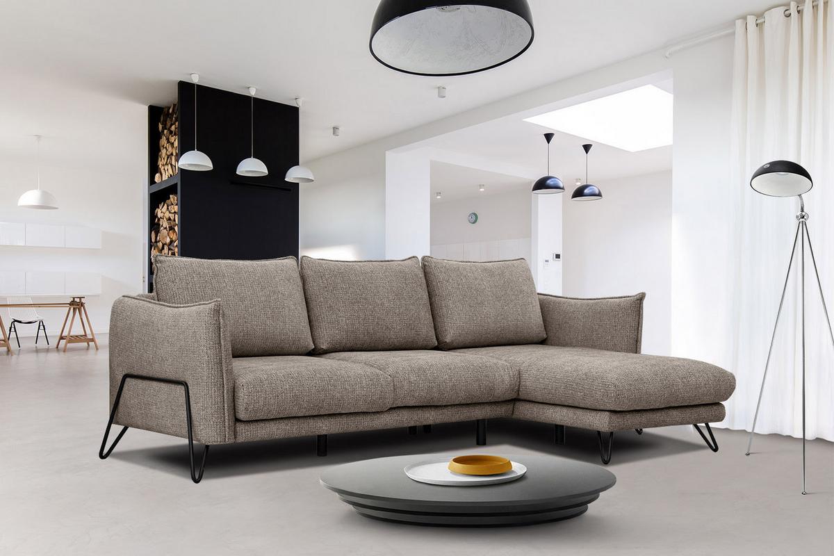ECKSOFA HOSTEN 4-Sitzer, taupe - Taupe/Schwarz, Holzwerkstoff/Textil (269/158cm) - Wozimo