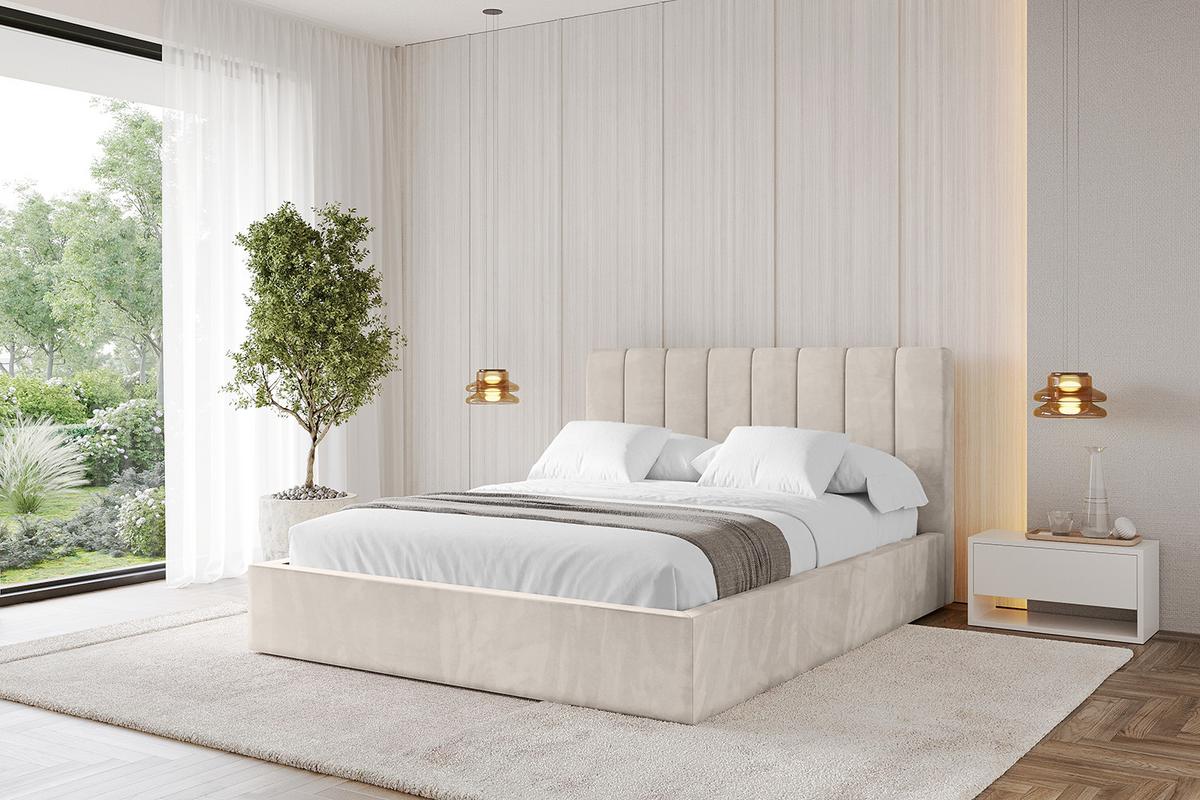 POLSTERBETT mit Bettkasten und Lattenrost, Bett mit Matratze H3/H4 - STERA 160x200 Beige - Beige, Holzwerkstoff/Textil (160/200cm) - ALTDECOR