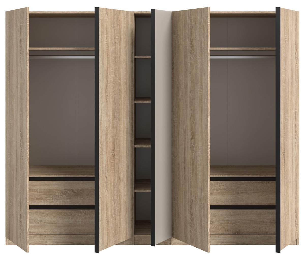 KLEIDERSCHRANK Eiche Sonoma, Kaschmir 5-türig 230 x 183 cm, Drehtürenschrank mit viel Stauraum - Kaschmir/Eichefarben, Holzwerkstoff/Kunststoff (230/183/53cm) - Inn.Furn