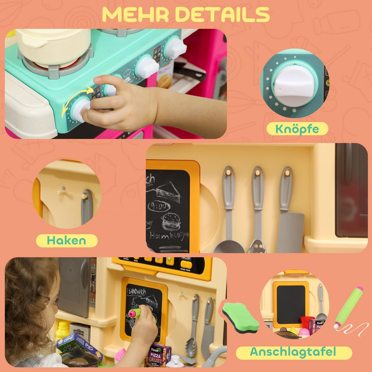 SPIELKÜCHE 85-teiliges Zubehör, elektrischer Wasserhahn - Multicolor, Kunststoff (24/66cm) - AIYAPLAY