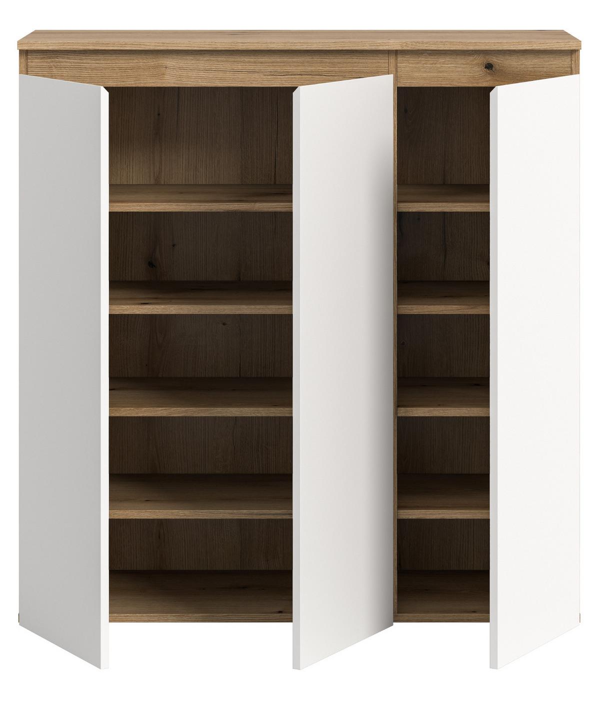 KOMMODE weiß, Evoke Eiche 105 x 11 cm, Anrichte mit 10 Fächern - Eichefarben/Schwarz, Holzwerkstoff/Kunststoff (105/111/37cm) - Inn.Furn