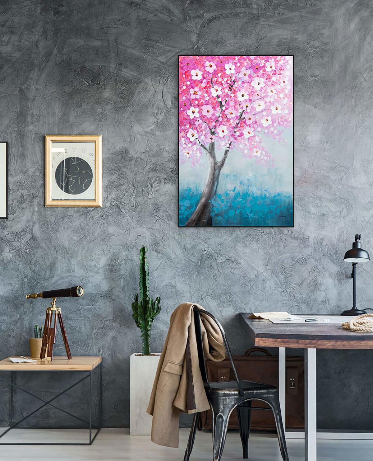 ACRYLBILD HANDGEMALT 60/90 cm - Blau/Pink, Holz/Textil (60/90cm) - KUNSTLOFT