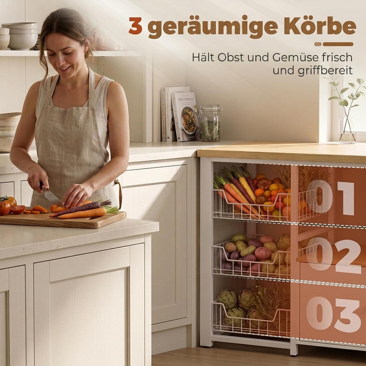 KÜCHENREGAL Spanplatte Kohlenstoffstahl Eiche Weiss - Weiß, Holzwerkstoff/Kunststoff (35/80/100cm) - HOMCOM