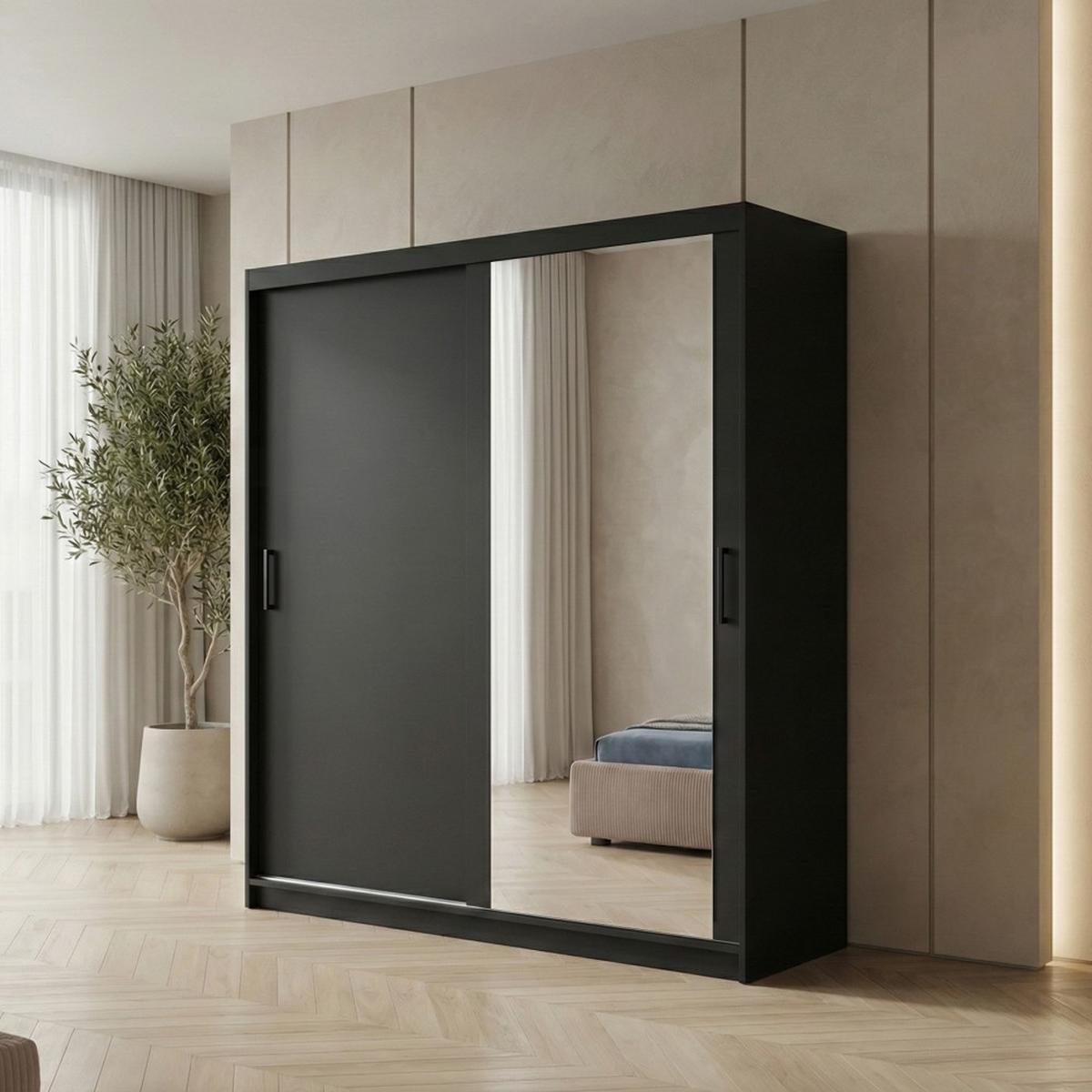 SCHWEBETÜRENSCHRANK Hela mit 2 Türen. 180 cm, Schwarz - Schwarz, Holzwerkstoff (180/205/60cm) - Beautysofa