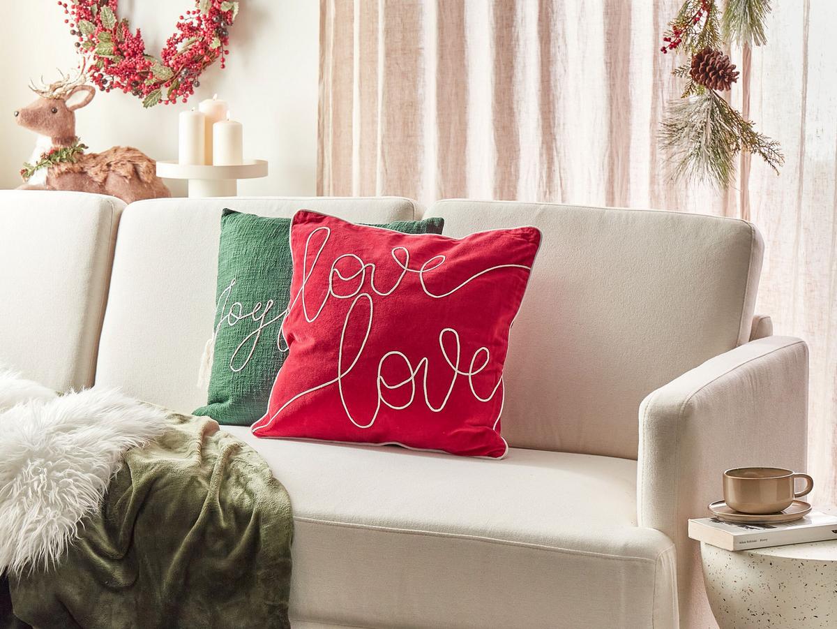 DEKOKISSEN Rot 45/45 cm Siderasis - Rot/Weiß, Textil (45/45cm) - Beliani