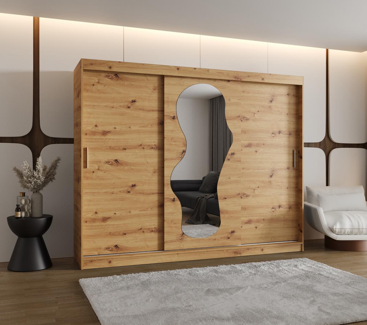 SCHIEBETÜRENSCHRANK mit Spiegel ULTRA 200/250/62 3-türig - Silberfarben/Eiche Artisan, Holz (250/200/62cm) - MÖBEL KRYSPOL