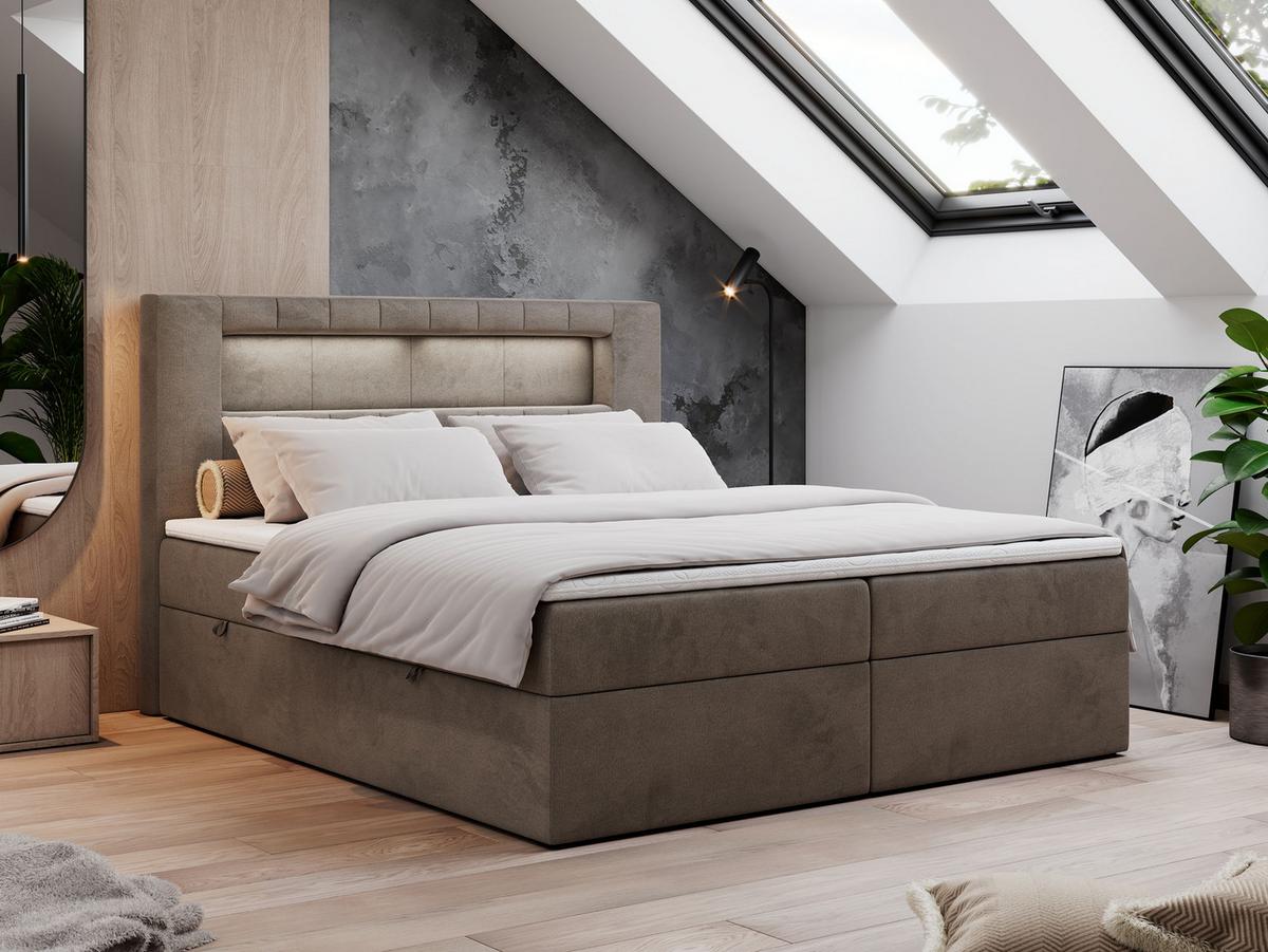 BOXBETT GOLD-5 LED 140/200 Braun Velvet - H3 - Braun, Holz/Textil (140/200cm) - MKS