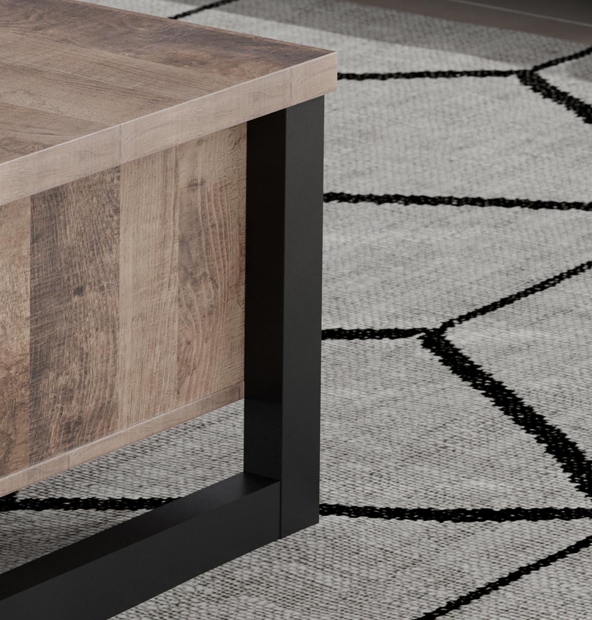 COUCHTISCH Eiche Tabak, schwarz 110 x 65 cm, Beistelltisch mit Ablage - Eichefarben/Schwarz, Holzwerkstoff (65/110/45cm) - Top.Furn