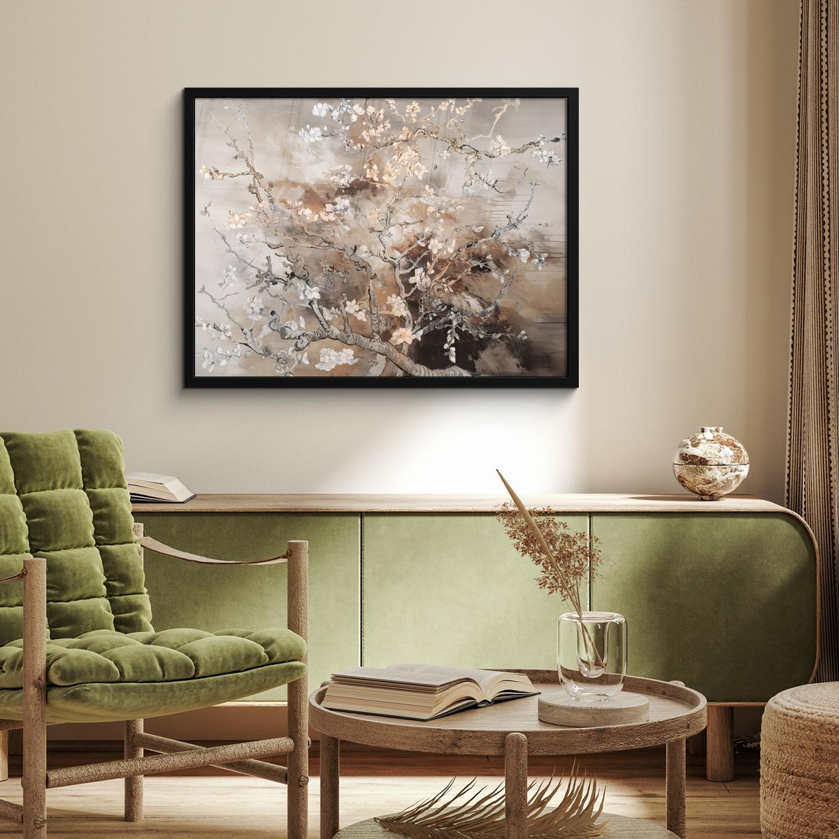POSTER MIT RAHMENGERAHMTES BILD Mandelblüte - Kunst - Van Gogh - Beige - Abstrakt 80x60 cm - Braun, Papier (80/60cm) - MuchoWow