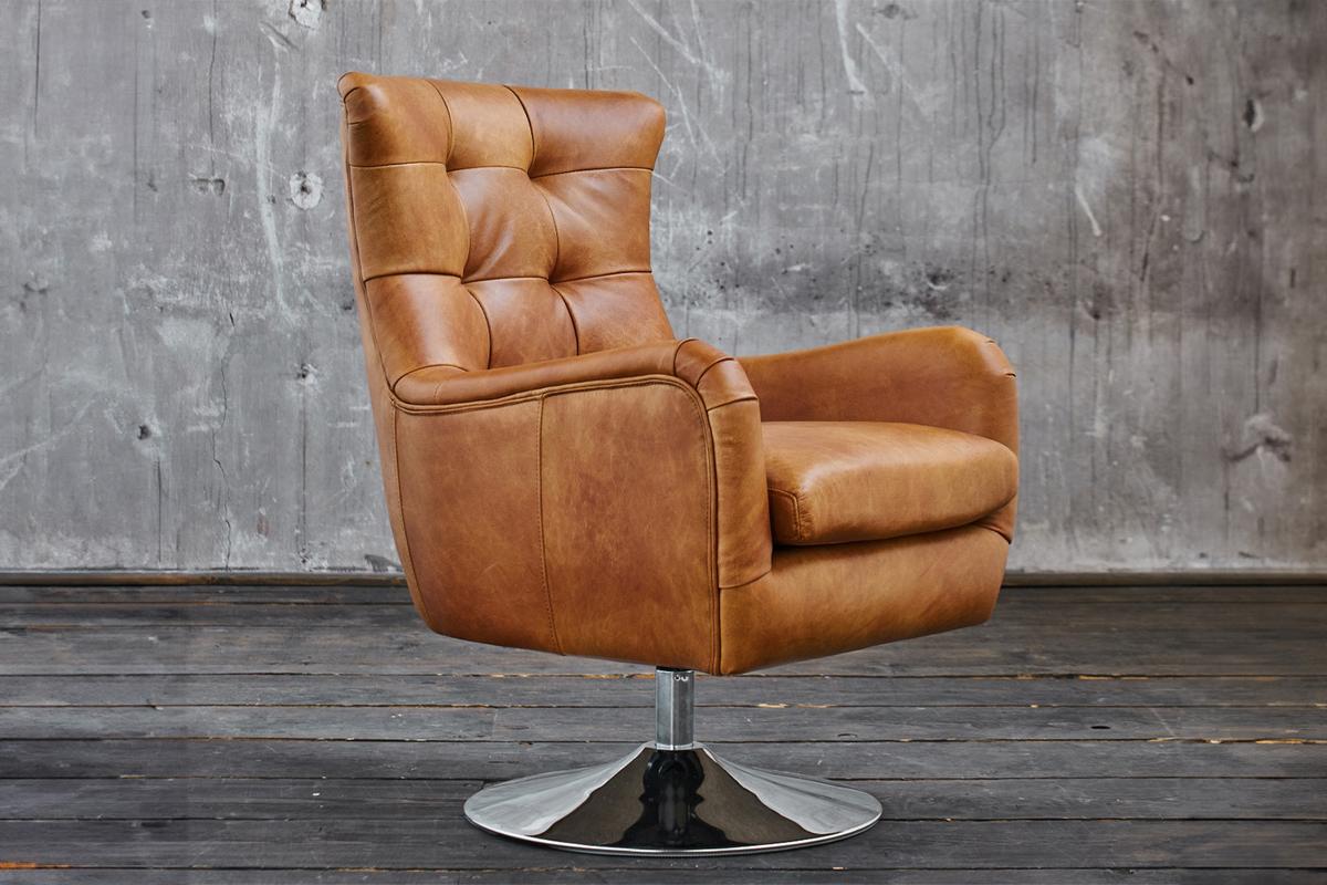 SESSEL RELEXA Braun Leder Drehbar (180°) - Silberfarben/Braun, Leder/Metall (69/95/77cm) - KAWOLA