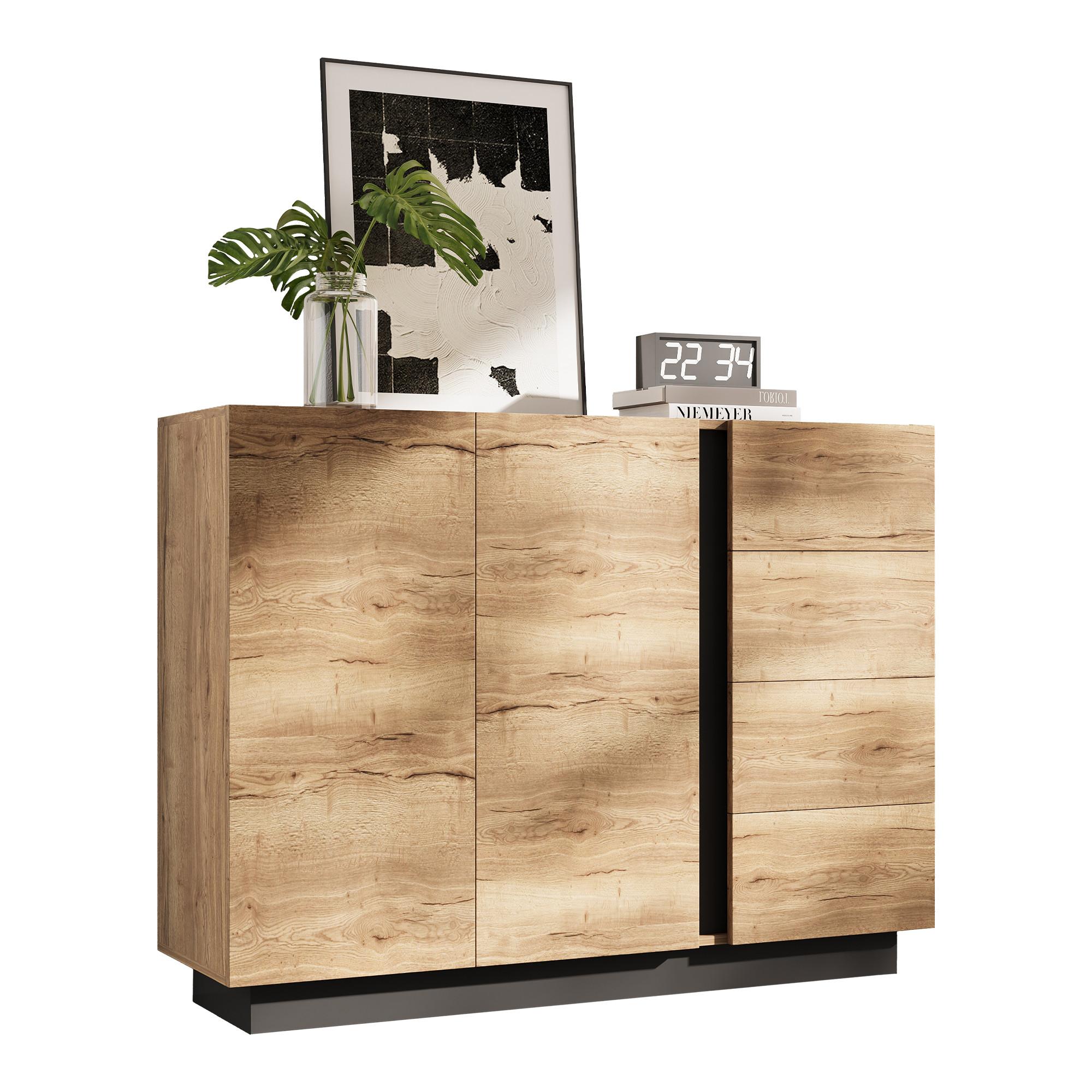 SIDEBOARD 120 cm Naturholz & Schwarz mit 4 Schubladen & 2 Türen im modernen Stil - Naturfarben, Holzwerkstoff (120/90.5/35.5cm) - Urban Meuble