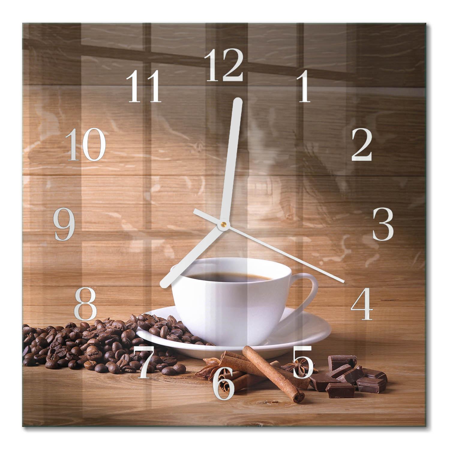 WANDUHR aus Glas 30x30 cm - Kaffee - Braun, Glas (30/30/0.4cm) - TULUP