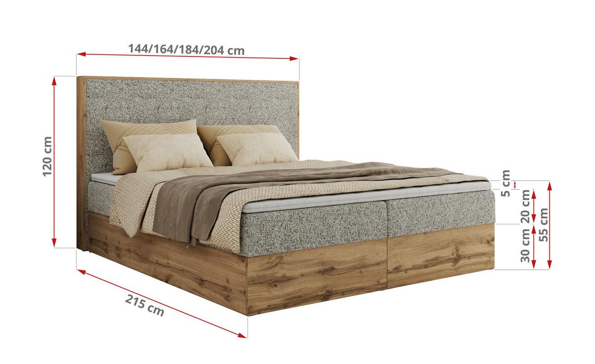 BOXBETT WOOD CLASSIC 160/200 - Beige Strukture - H4 - Beige, Textil (160/200cm) - MKS