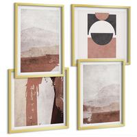 BILDER SET 4er Set - 50x50 cm & 40x60 cm Goldrahmen - Abstrakte braune Muster - Goldfarben, Kunststoff (50/50cm) - TULUP