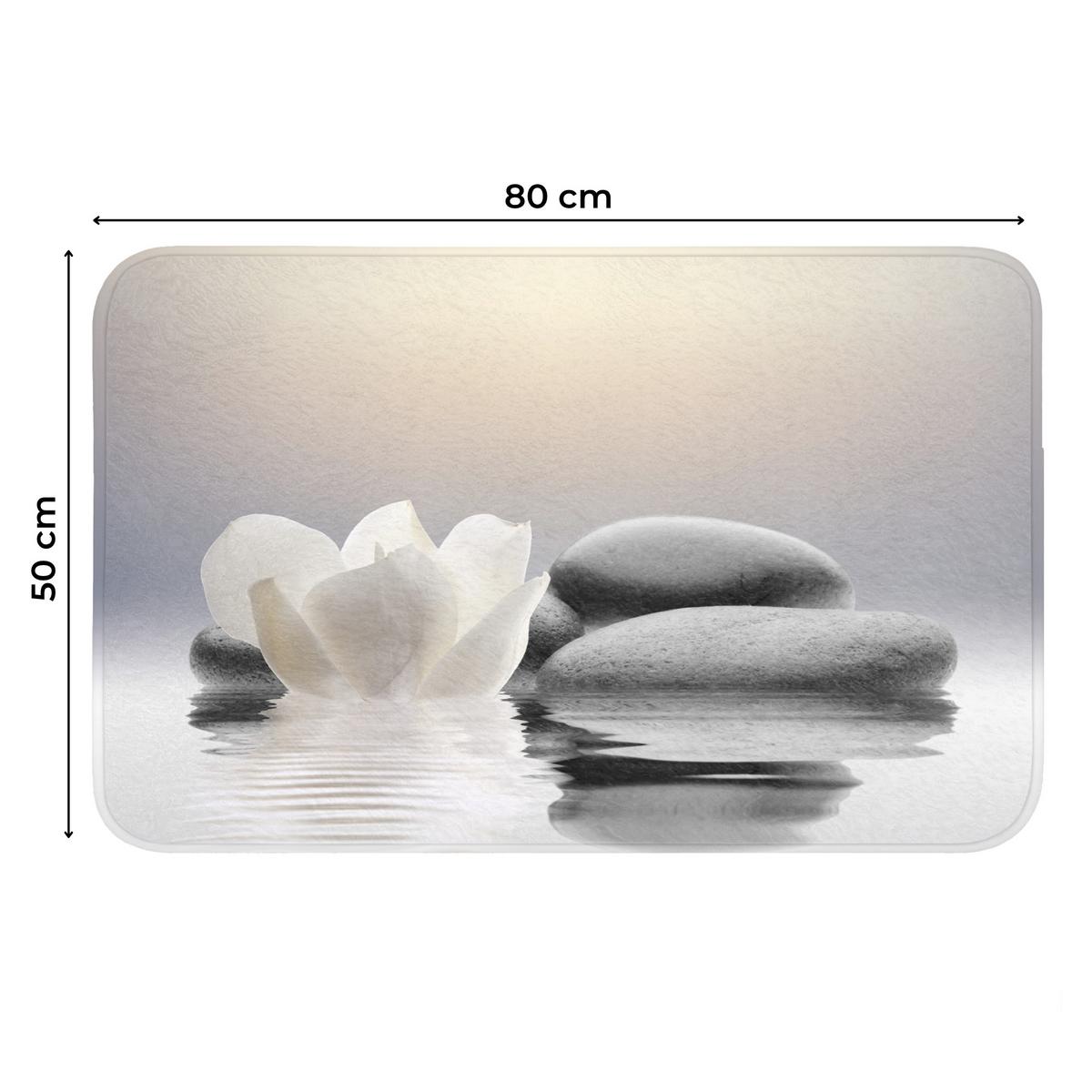 WC-VORLEGER Steine - Lotus - Weiß - Wasser - Zen Toilettenteppich 80x50 cm - Weiß, Textil (80/1cm) - OnlyWow