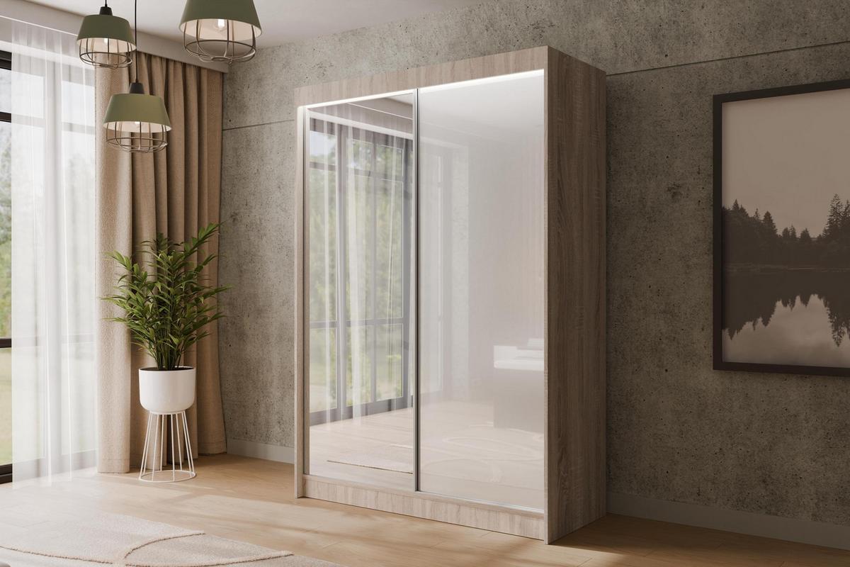 KLEIDERSCHRANK VESLI mit LED - 120 cm - Sonoma Eiche|Weiß - Weiß/Sonoma Eiche, Holzwerkstoff (120/215/61cm) - ALTDECOR