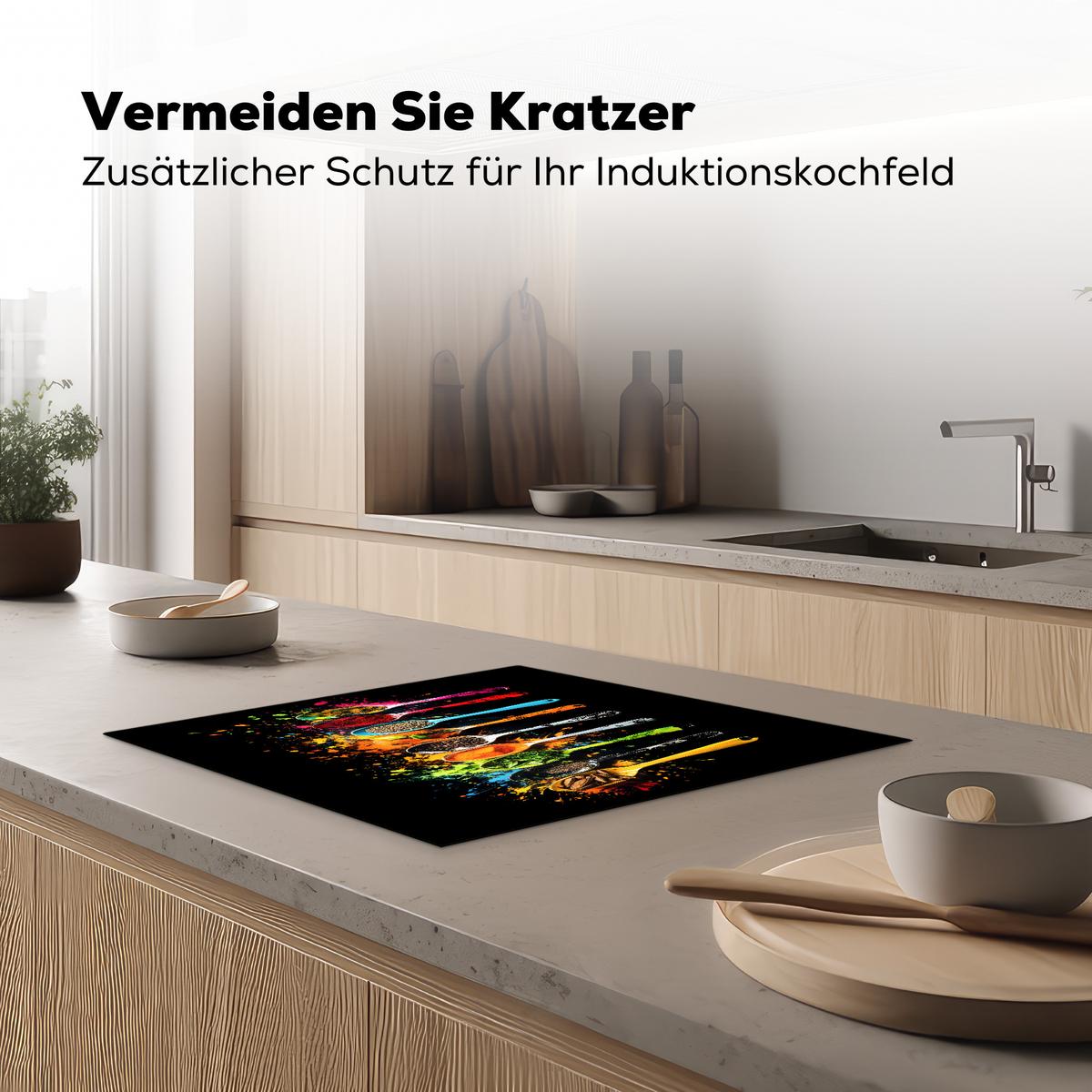 HERDABDECKPLATTE Löffel - Gewürze - Modern - Graffiti - Farbe - Farbenfroh Abdeckung Ceranfeld 57.6x51.6 cm - Multicolor, Kunststoff (57.6/51.6/0.2cm) - MuchoWow