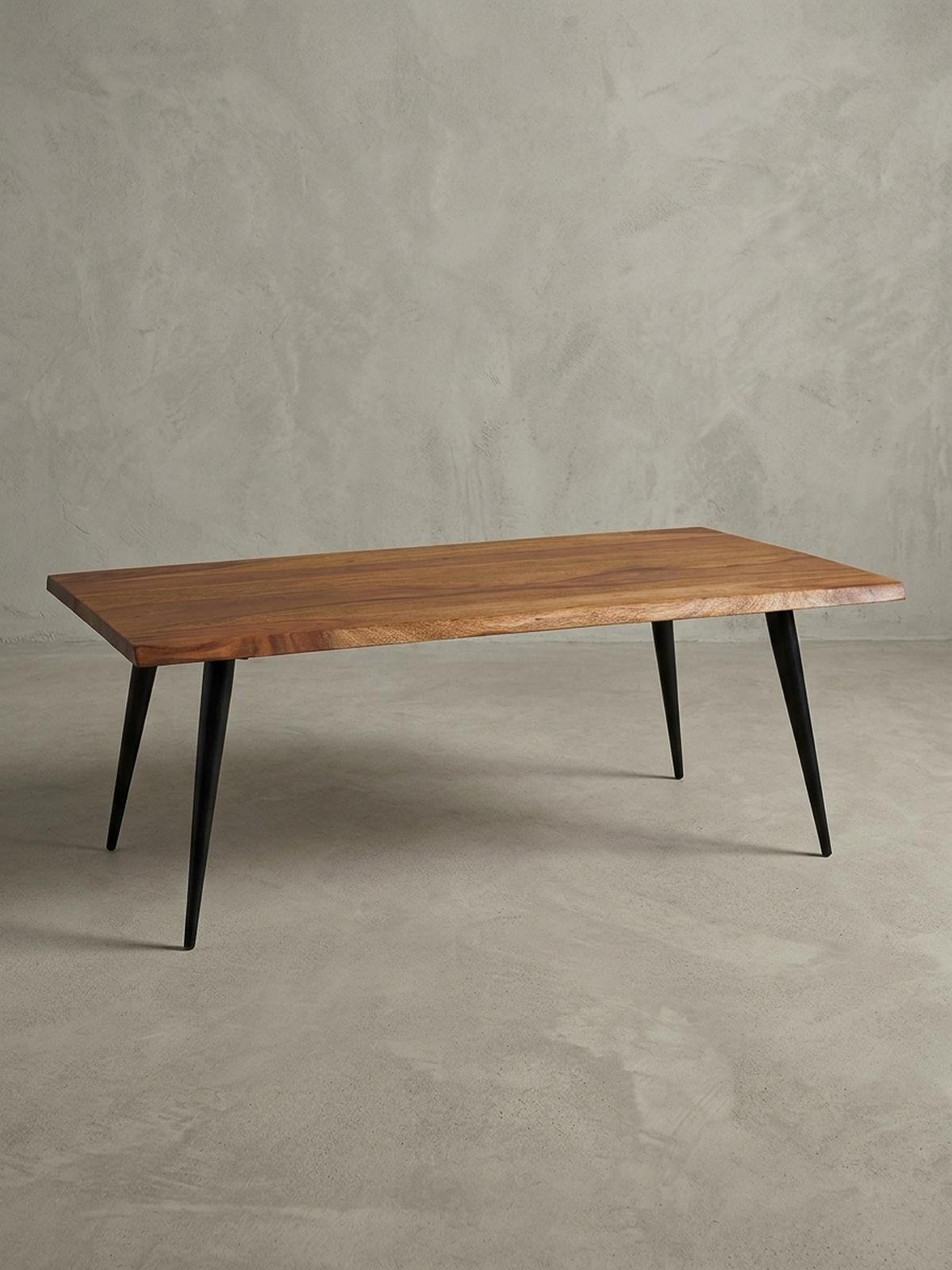 COUCHTISCH Sheesham Massivholz in Natur mit Baumkante und Metallgestell, 110x60x40 cm, Handgefertigt, Schutzlack-beschichtet - Schwarz/Braun, Holz/Metall (60/110/40cm) - KADIMA DESIGN