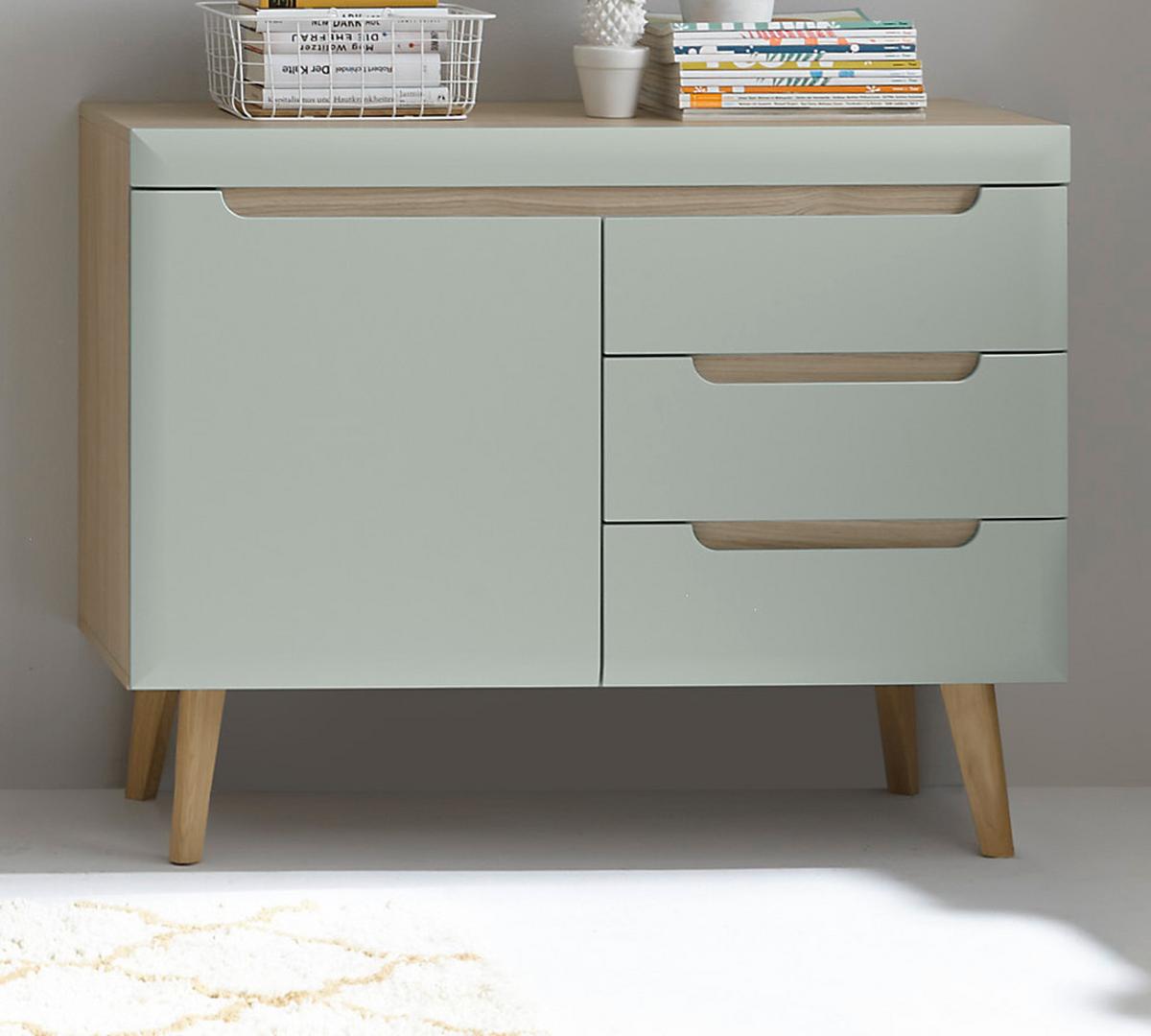 SIDEBOARD Pistazie grün, Eiche, skandinavisch 107 cm, Kommode mit Soft-Close - Eichefarben/Pastellgrün, Holz/Holzwerkstoff (107/83/40cm) - Furn.Design