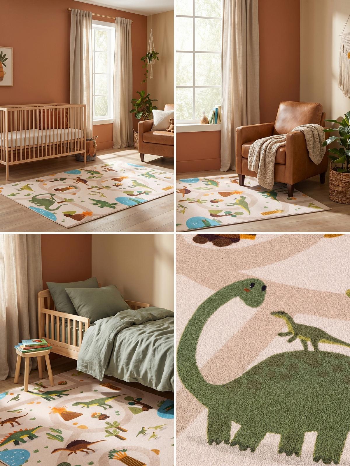 SPIELTEPPICH Waschbar TINO in Beige, mit Dino-Landschaft, 140 x 200 cm - Beige, Textil (200/140cm) - KADIMA DESIGN