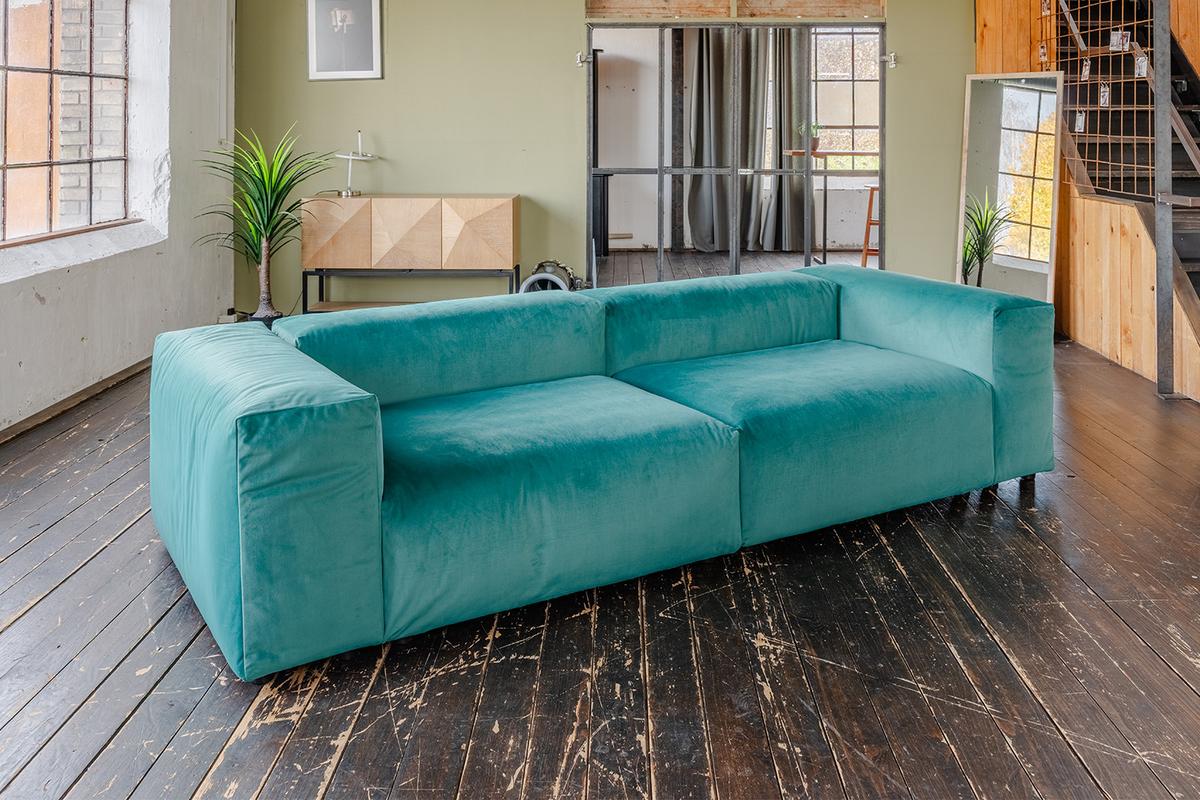 MODULSOFA MIA Grün Velvet - Schwarz/Grün, Kunststoff/Textil (306/72/120cm) - KAWOLA