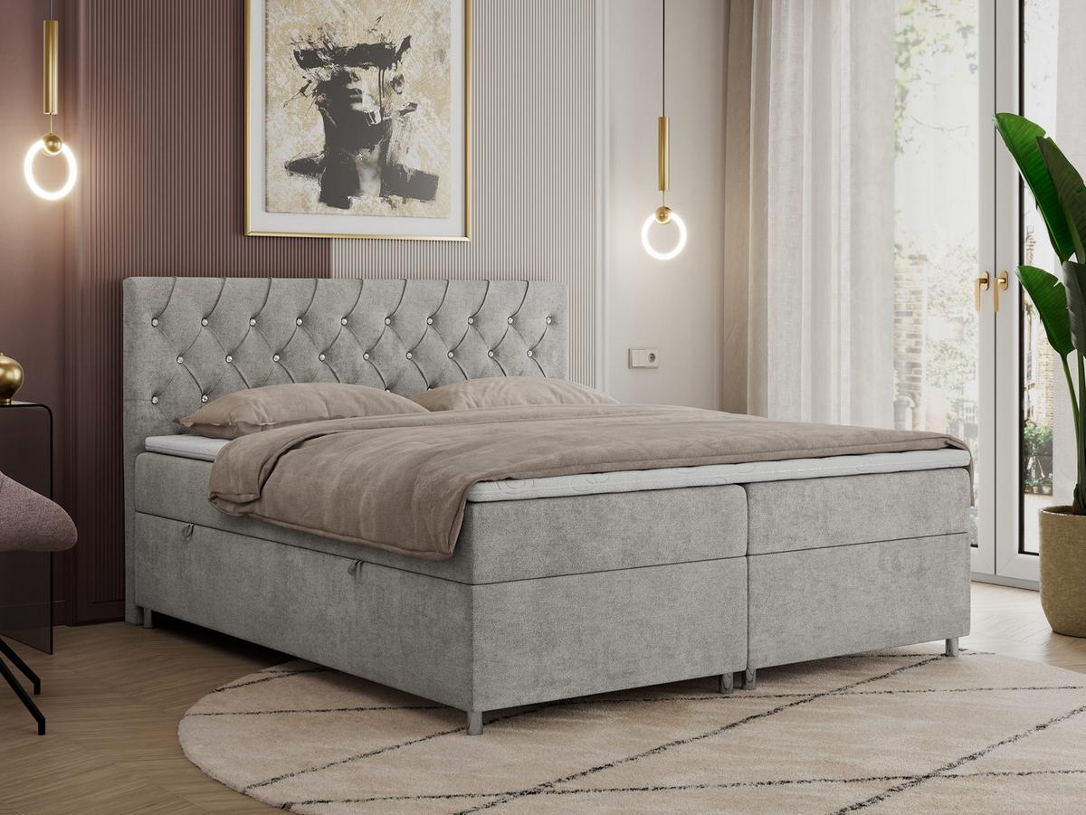 BOXBETT ROMA 120/200 - Hellgrau Strukture - H3 - Hellgrau, Holz/Textil (120/200cm)