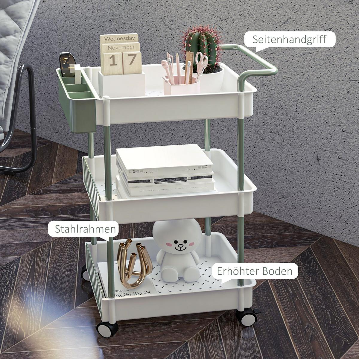 ROLLWAGEN, Servierwagen, Stahl, Weiß - Weiß, Kunststoff (29.4/77/50cm) - HOMCOM