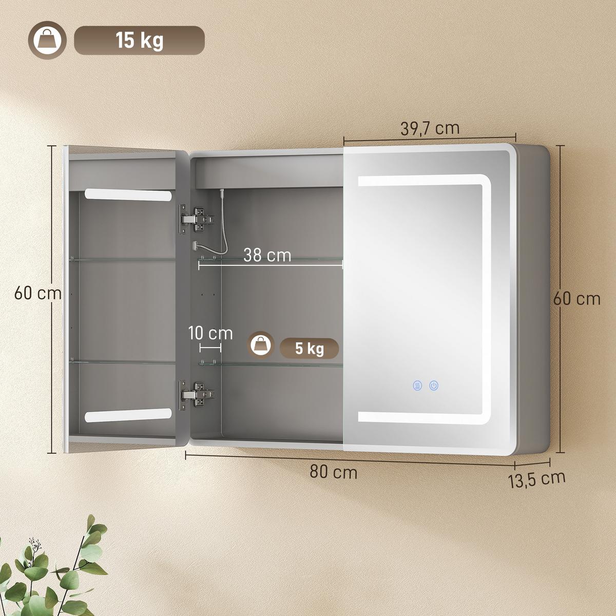 SPIEGELGLAS mit Sicherheitsglas aus Aluminium Silber - Silberfarben, Glas (13.5/60/80cm) - HOMCOM