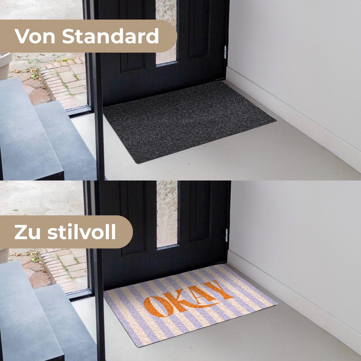 FUSSMATTE Lila – Orange – Streifen – Okay 90x60 cm - Flieder, Kunststoff (90/0.4cm) - MuchoWow