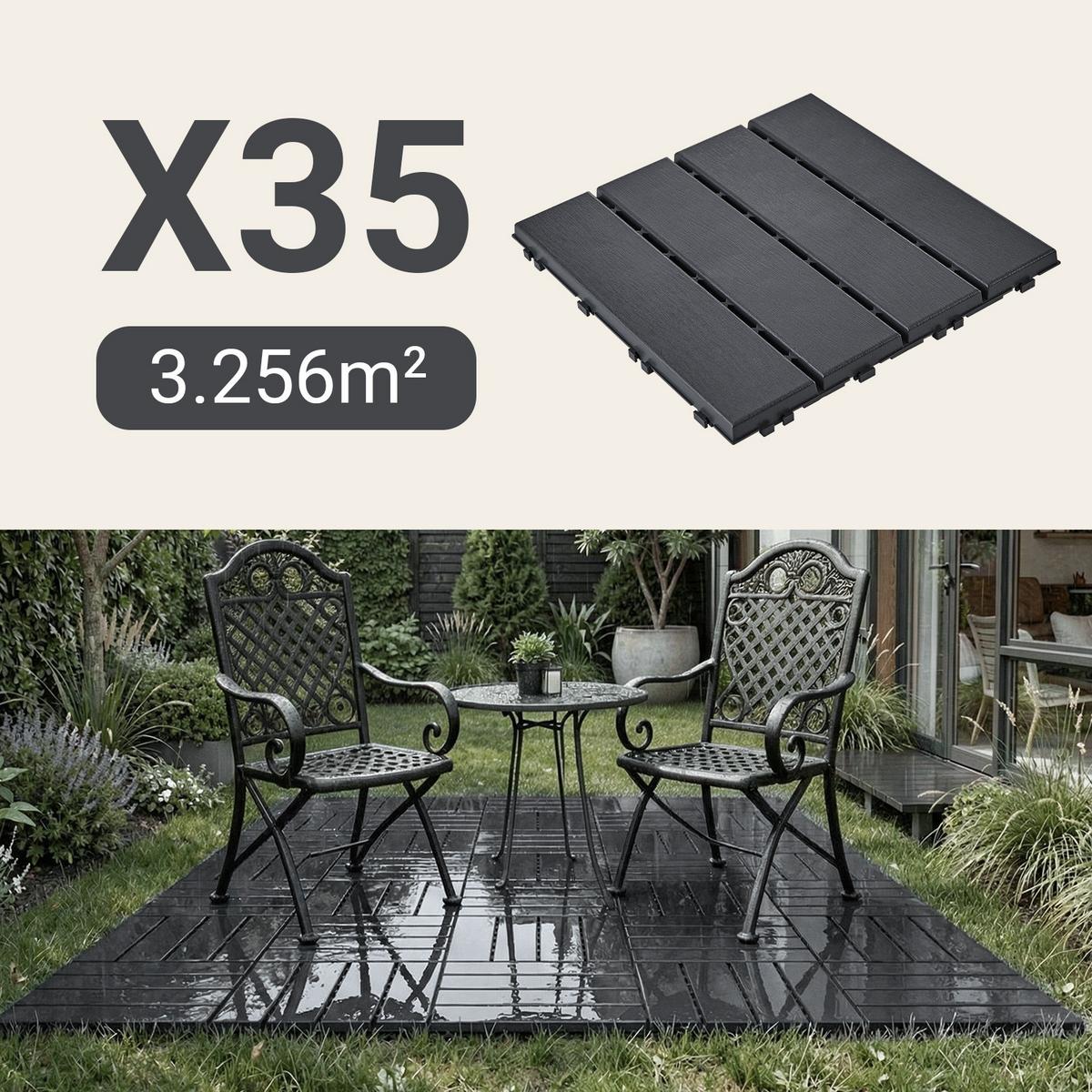 TERRASSENFLIESEN 35 Stück Grau 30.5x2x30.5 cm - Grau, Kunststoff (30.5/30.5/2cm) - SoBuy