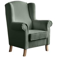 OHRENSESSEL Leonardo grün boucle-stoff - Grün, Holz/Textil (88/118/86cm) - Beautysofa