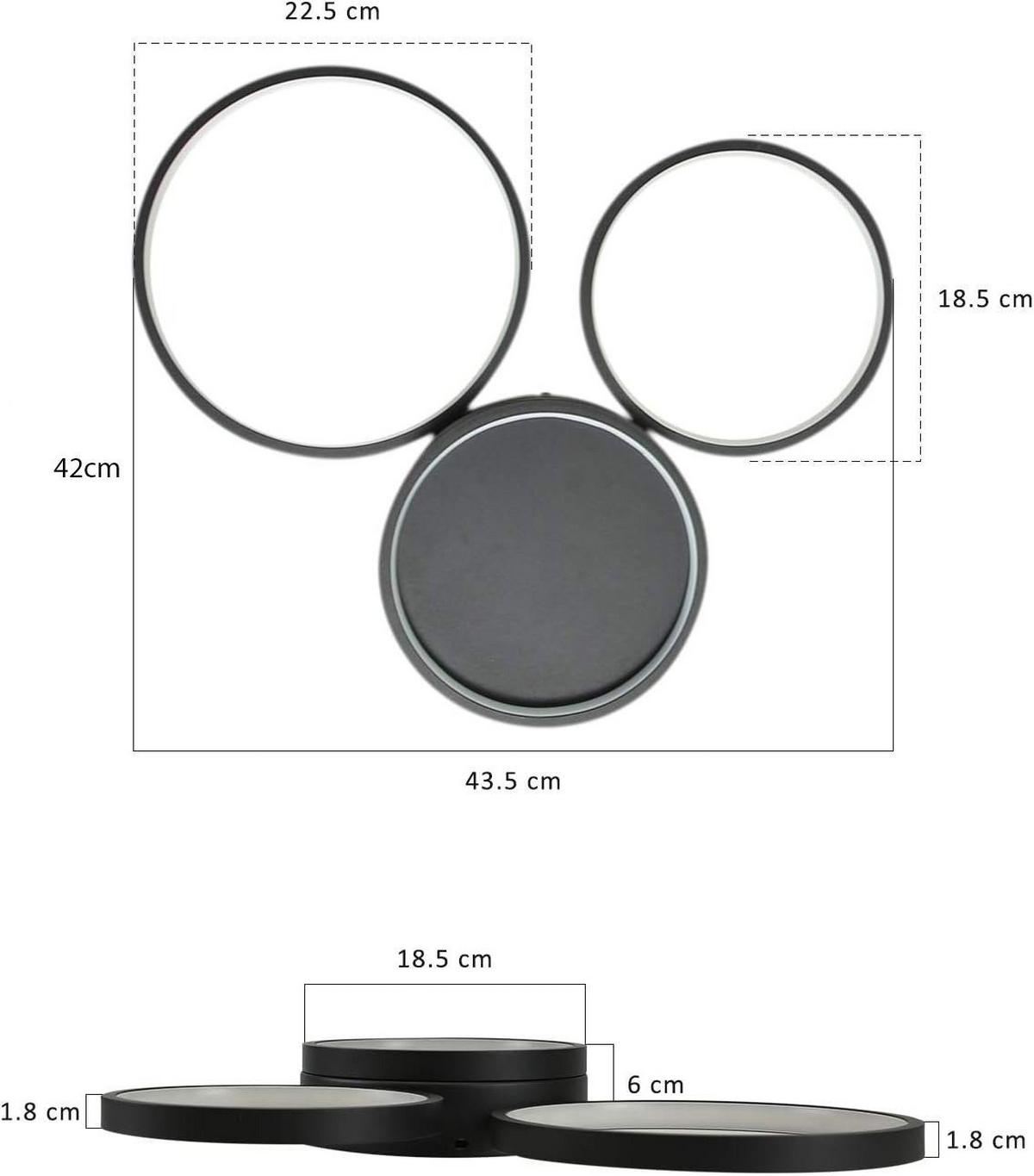 LED-DECKENLEUCHTE Dreiring 43.5/35.5/6 cm - Schwarz, Metall (43.5/35.5/6cm) - ZMH