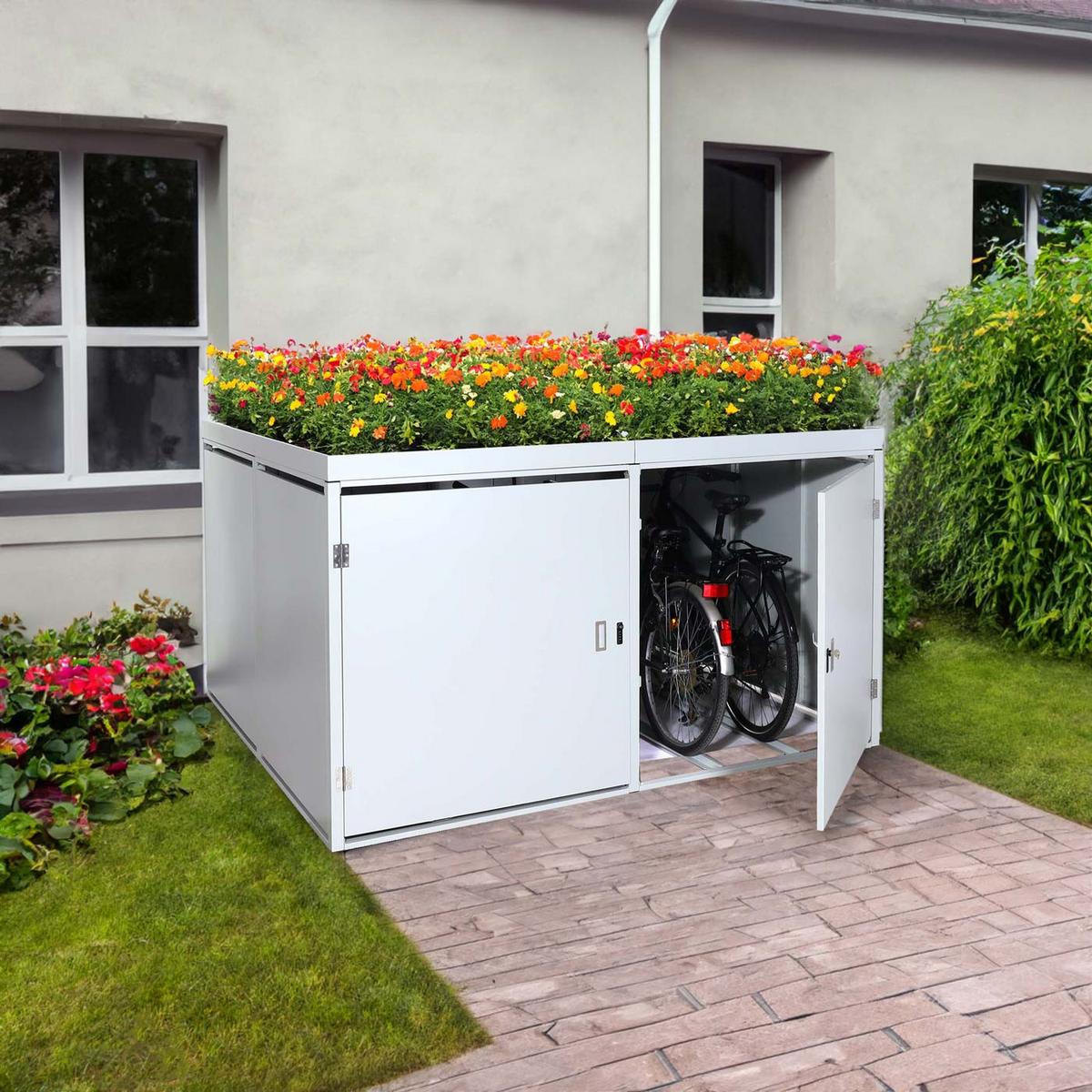 4ER-FAHRRADGARAGE PFLANZKASTEN L56B Anthrazit - Anthrazit, Metall (220/126/210cm) - MCW