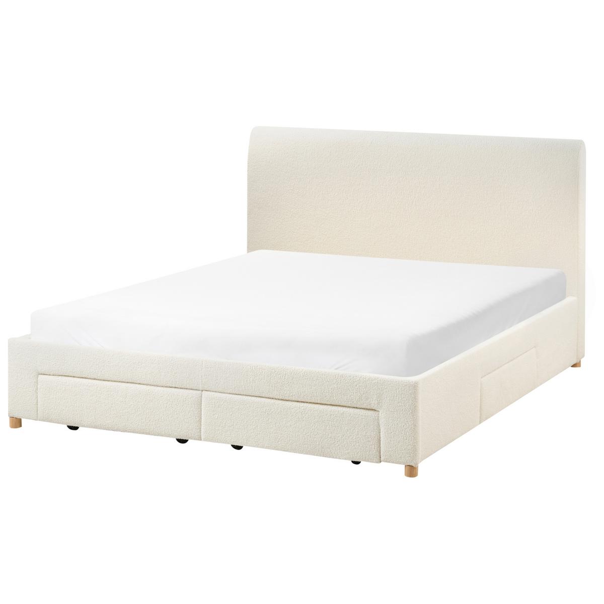 BETT mit Schubladen 160/200 cm Bouclé Hellbraun Soutrin - Hellbraun, Textil (160/200cm) - Beliani