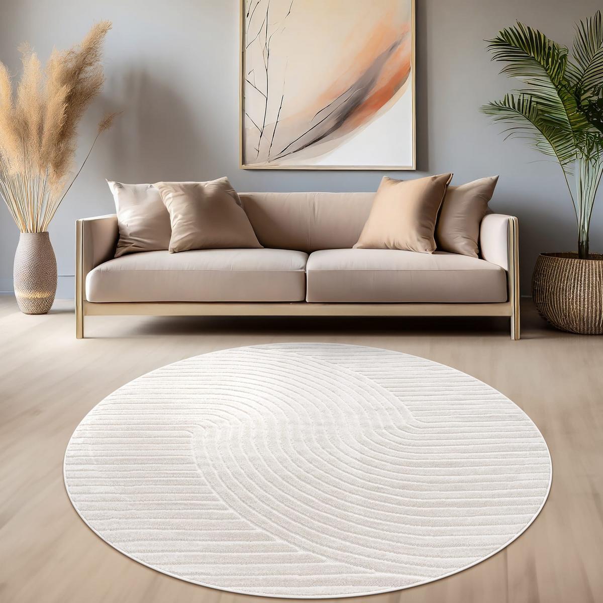 KURZFLORTEPPICH, mit Struktur, Florhöhe 6 mm, Creme, Ø 200 cm - Creme, Textil (200/200cm) - KADIMA DESIGN