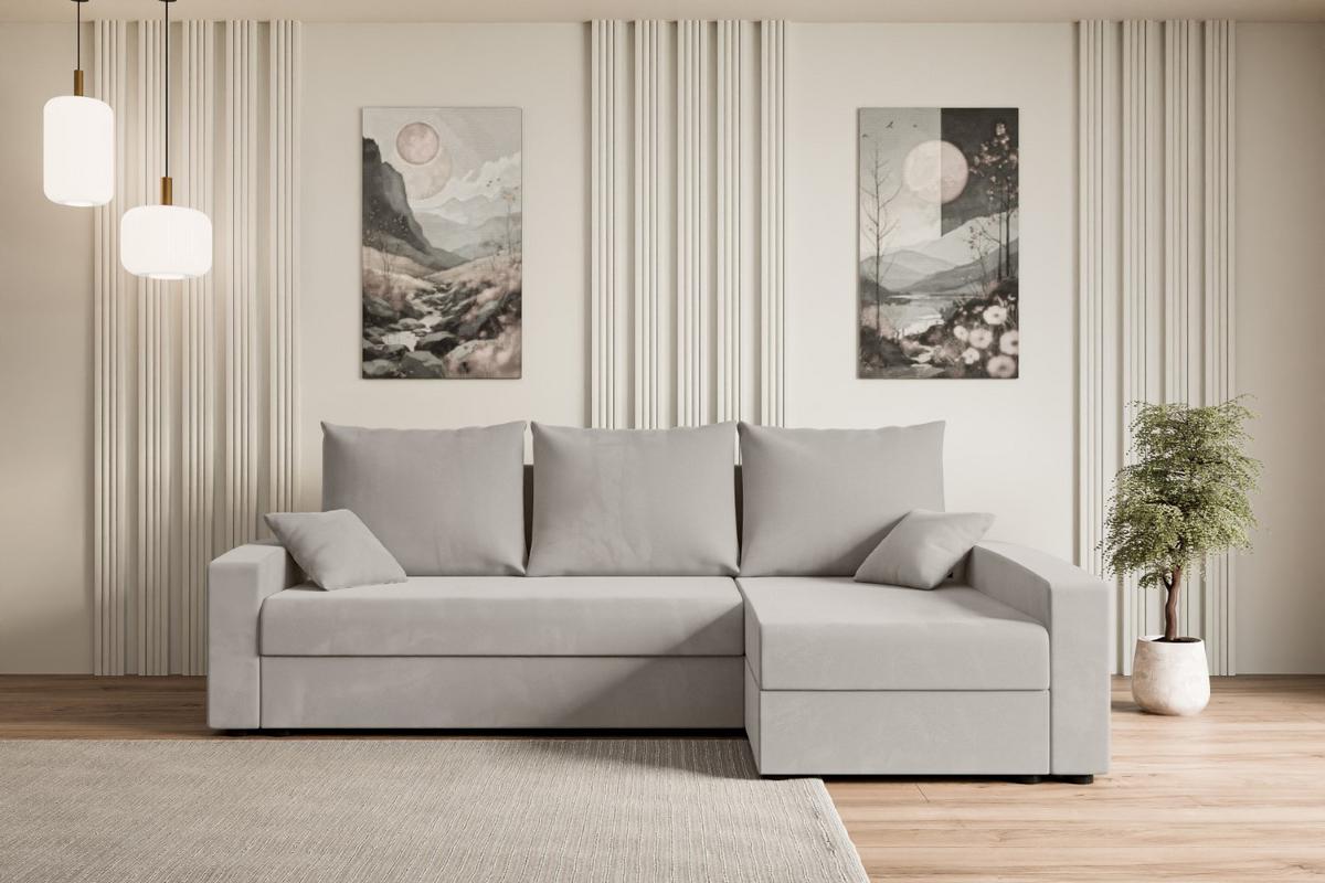 ECKSOFA mit Schlaffunktion und Bettkasten ALESIA-L 231x140x90 cm Hellbraun Velours - Hellbraun/Silberfarben, Holzwerkstoff/Kunststoff (231/140cm) - ALTDECOR
