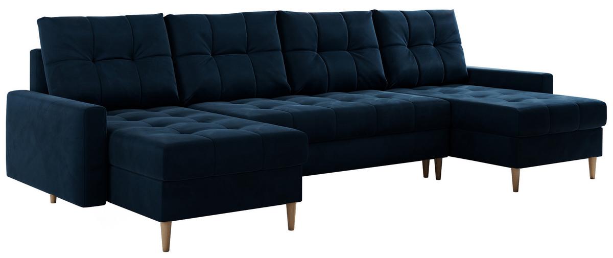 WOHNLANDSCHAFT Colin U Velvet Dunkelblau - Dunkelblau/Braun, Holz/Textil (290/75/140cm) - MKS